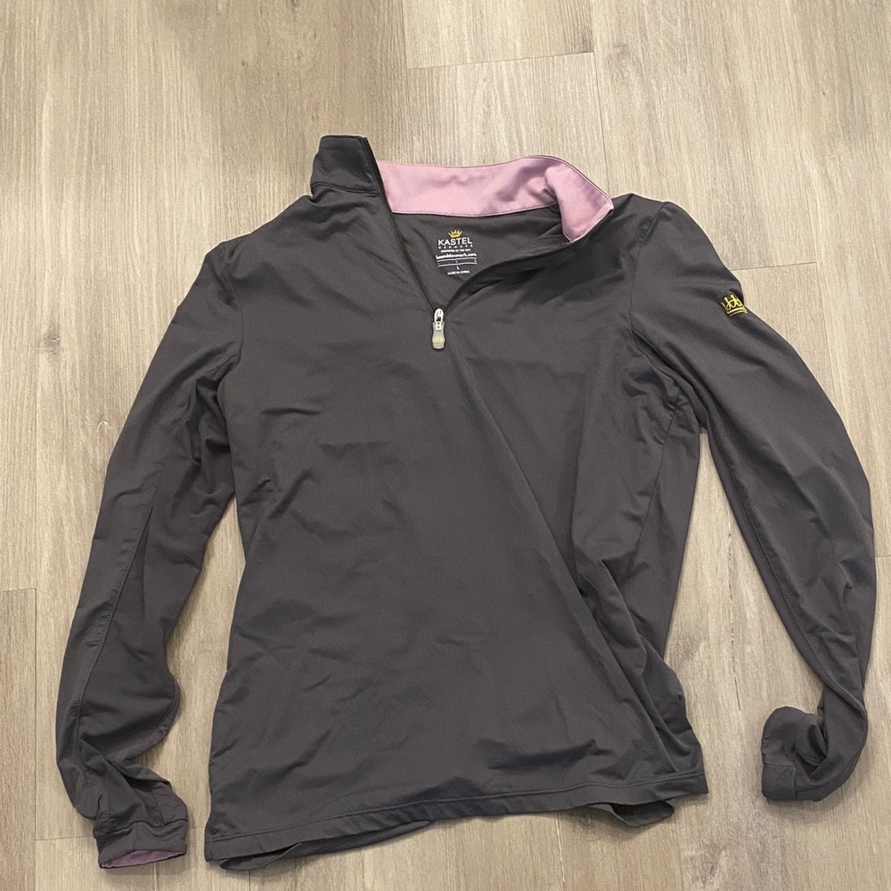 Kastel Denmark Women's Long Sleeve Quarter-Zip Top - Charcoal with Pink Trim